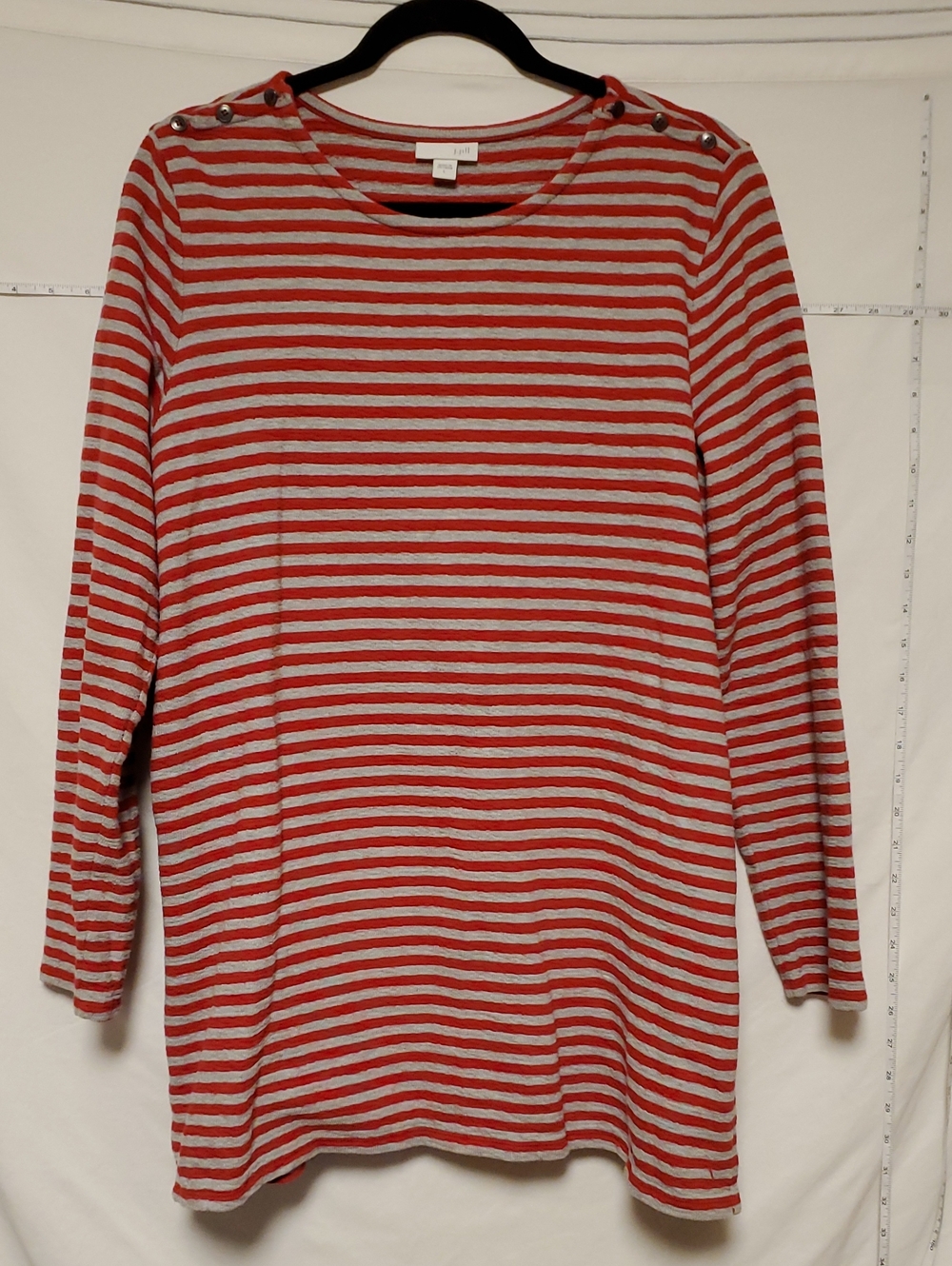 J. Jill Red and Light Gray Striped Cotton Tunic With Side Vents